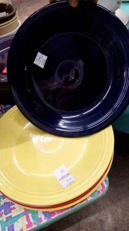 (6) FIESTA DINNERWARE PLATES 10.5" SUNFLOWER, COBALT, PINK, MODERN YELLOW, SCARLET