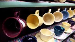 (6) FIESTA MUGS, GREEN YELLOW BLUE PURPLE