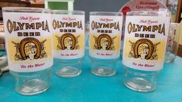 (4) OLYMPIA BEER "IT'S THE WATER" LARGE MALT GLASSES