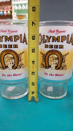(4) OLYMPIA BEER "IT'S THE WATER" LARGE MALT GLASSES