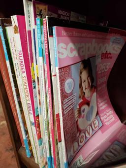 Magazine abd book shelf grouping including SCRAPBOOKING, RUBBER STAMP BIBLE,