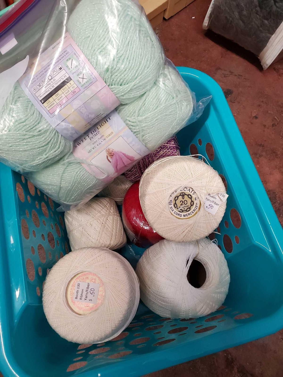 Bin of Crochet, Ribbon/yarn fiber, and yarn