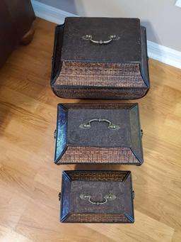 3 stacking wicker storage boxes