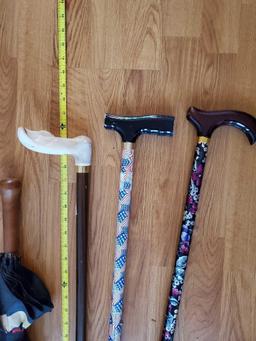 Cane Contents of umbrella stand including umbrella