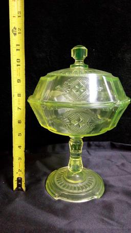 SUPER RARE 1880s? VASELINE GLASS, YELLOW, litted compote