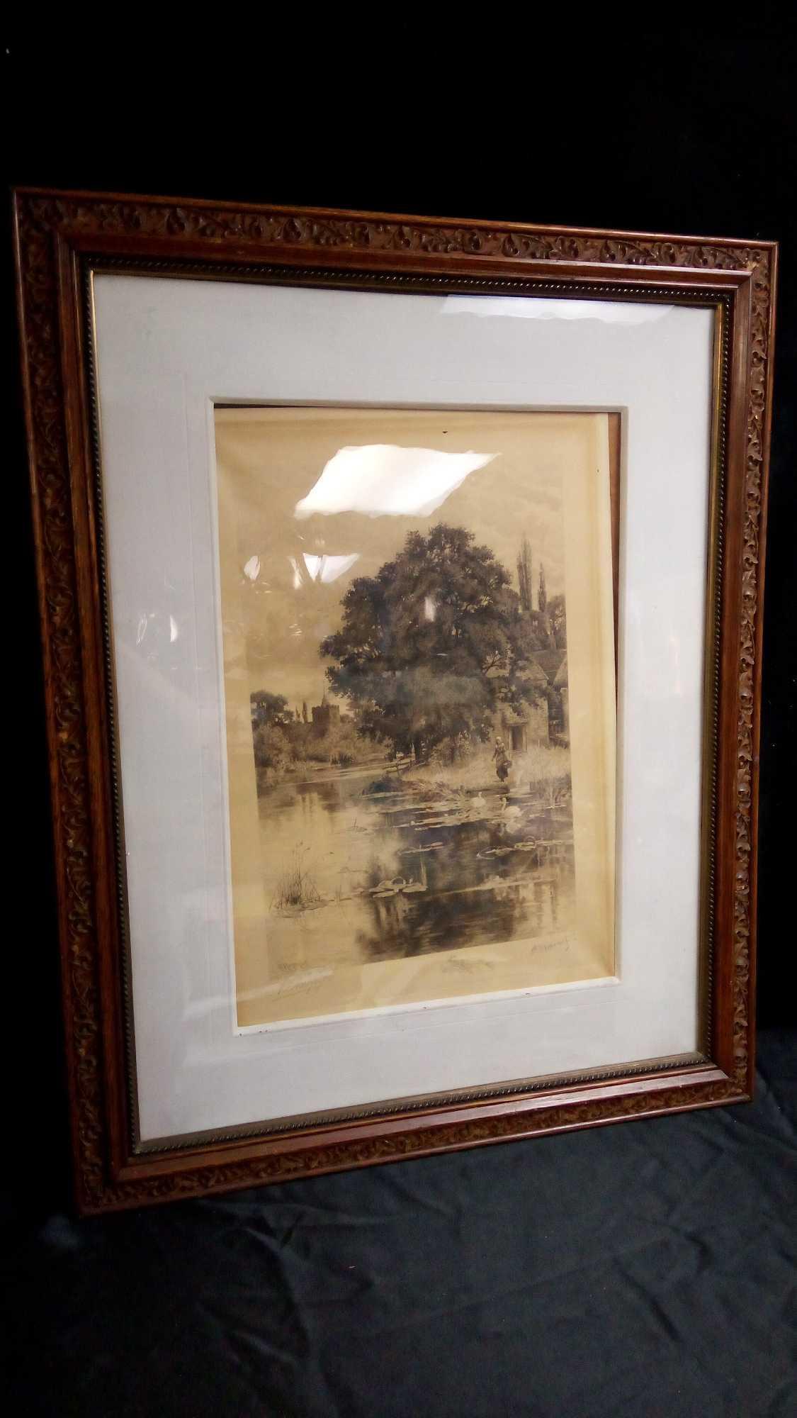 LARGE PENCIL SIGNED R. HALFNIGHT & A GRAVIER ETCHING, PUBLISHED IN LONDON 1887, FRAMED AND MATTED