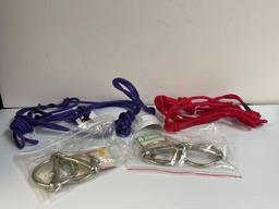 GREAT TAGGED NEW GROUP OF HORSE / TACK BRIDAL, ROPE HALTER WITH LEADS, O-RING SNAFFLE BITS