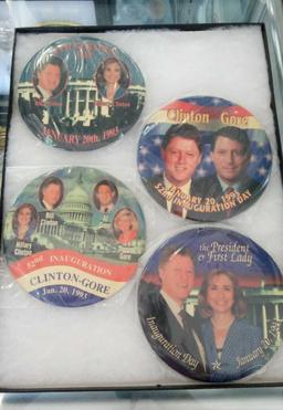 (4) BILL CLINTON 1993 INAUGURATION LARGE PINS, 6" BUTTONS