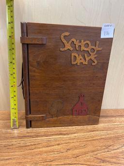 Vintage Wooden Scrapbook with Ephemera 1940?s School Days