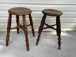 (2) Antique 19.5" Wooden Stools