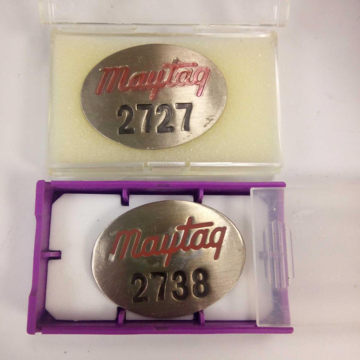 (2) Vintage Maytag Co. Employee badges, No. 2727 & 2738