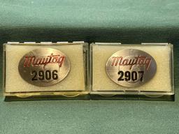 (2) Vintage Maytag Co. Employee badges, No. 2906, 2907