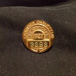 ALMOST ANTIQUE 1927 LICENSED CHAUFFEUR BADGE, VERMONT, No. 3293