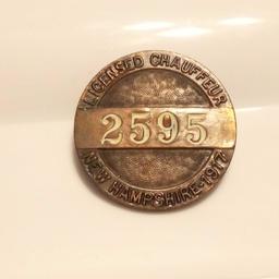 1917 LICENSED CHAUFFEUR BADGE, NEW HAMPSHIRE, No. 2595