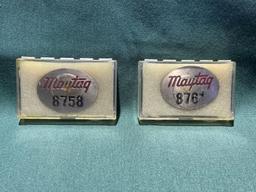 (2) Vintage Maytag Co. Employee badges, No. 8758, 8761