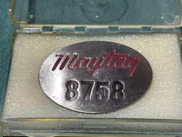 (2) Vintage Maytag Co. Employee badges, No. 8758, 8761