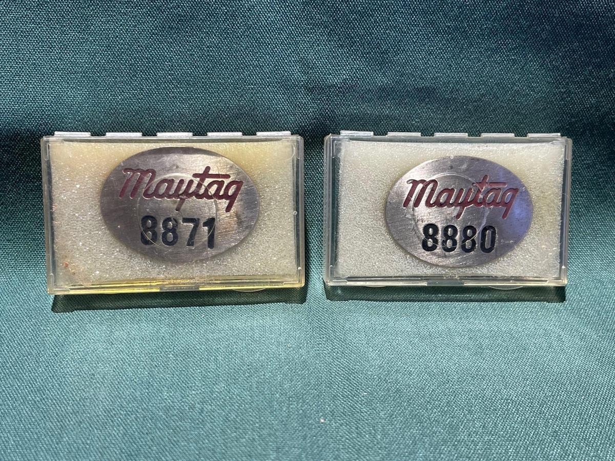 (2) Vintage Maytag Co. Employee badges, No. 8871, 8880