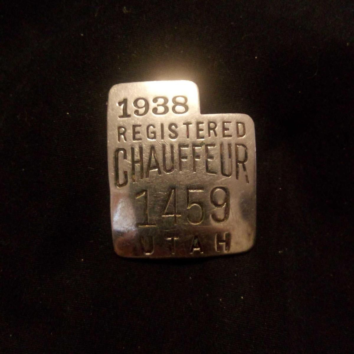 1938 REGISTERED CHAUFFEUR BADGE, UTAH, No. 1459