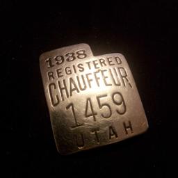 1938 REGISTERED CHAUFFEUR BADGE, UTAH, No. 1459