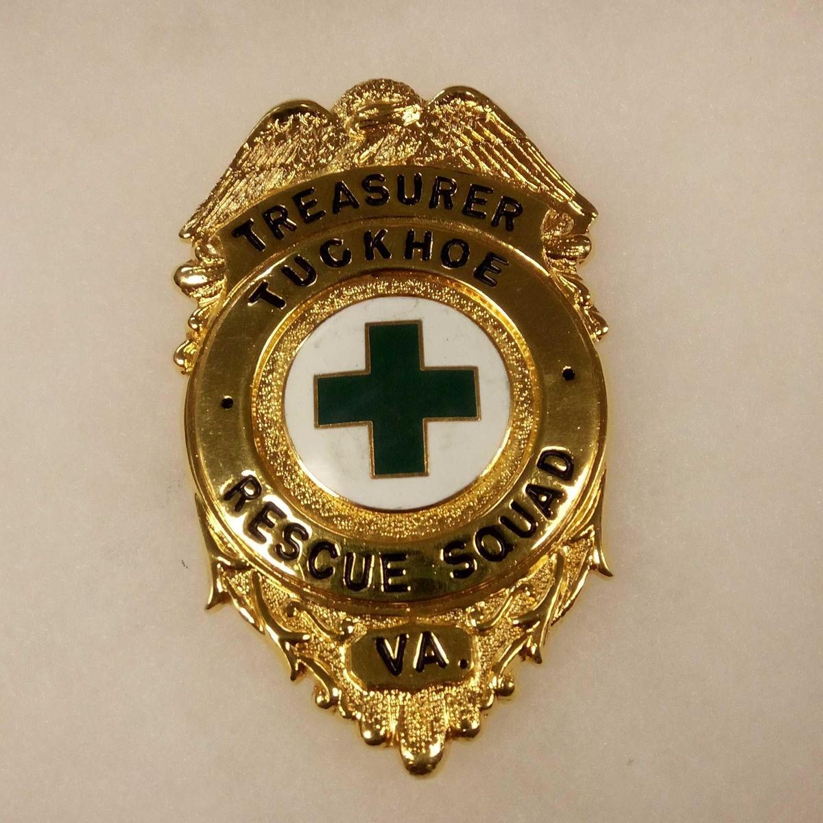 TREASURER TUCKHOE RESCUE SQUAD, VA, GOLD-TONE BADGE