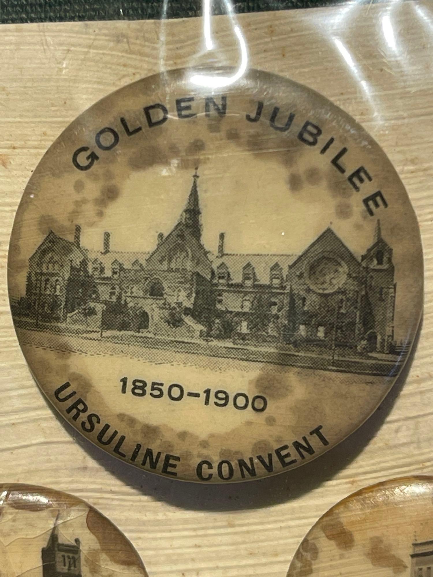 3 ANTIQUE PINS - 1850-1900, GOLDEN JUBILEE URSULINE CONVENT
