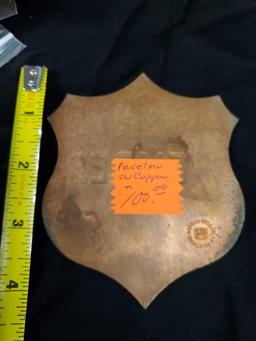 Vintage COPPER Badge Plate - POLICE ASSOCIATION HONORARY MEMBER - West Miami, Florida