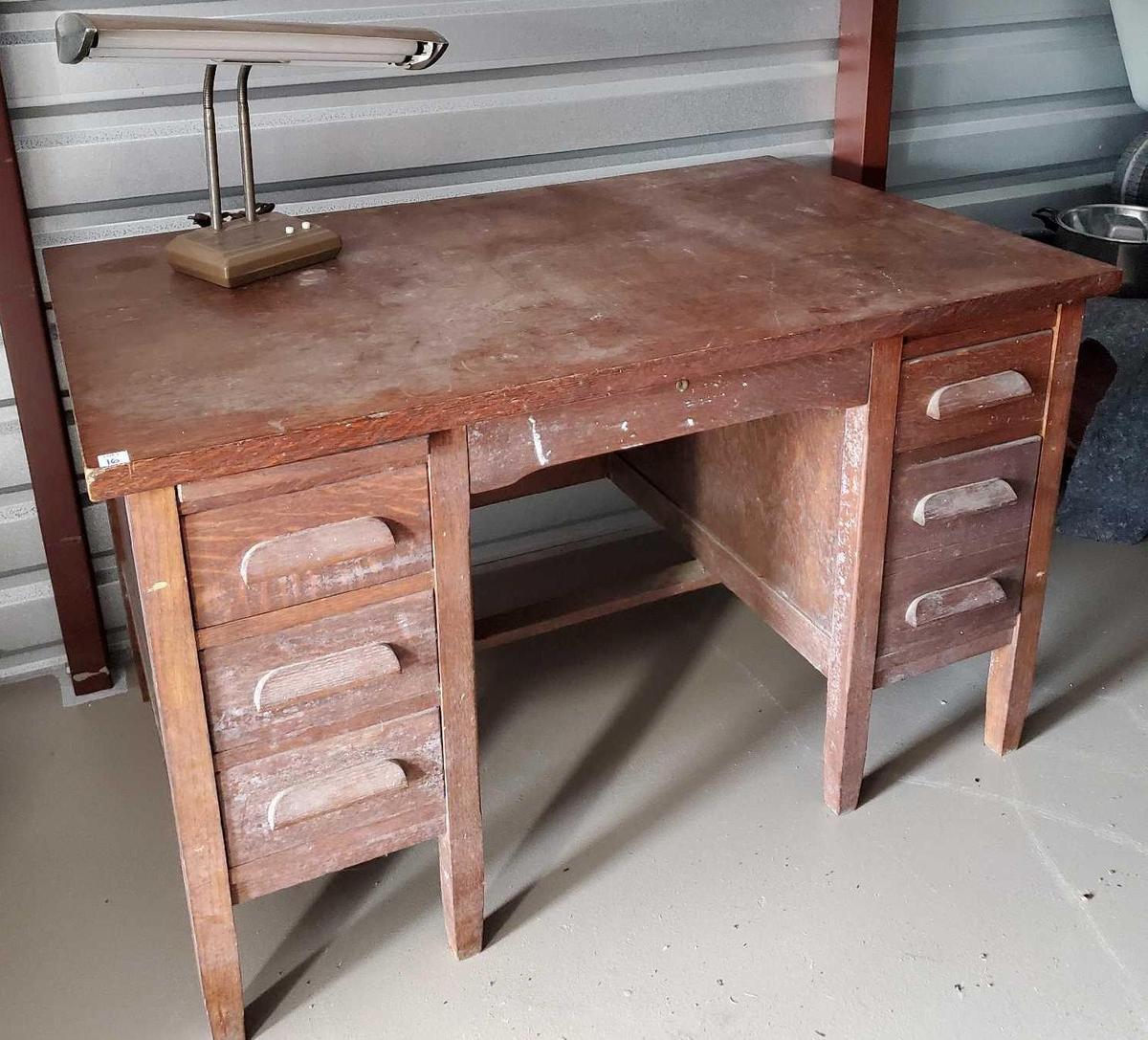 VINTAGE 7 DRAWER WOODEN DESK