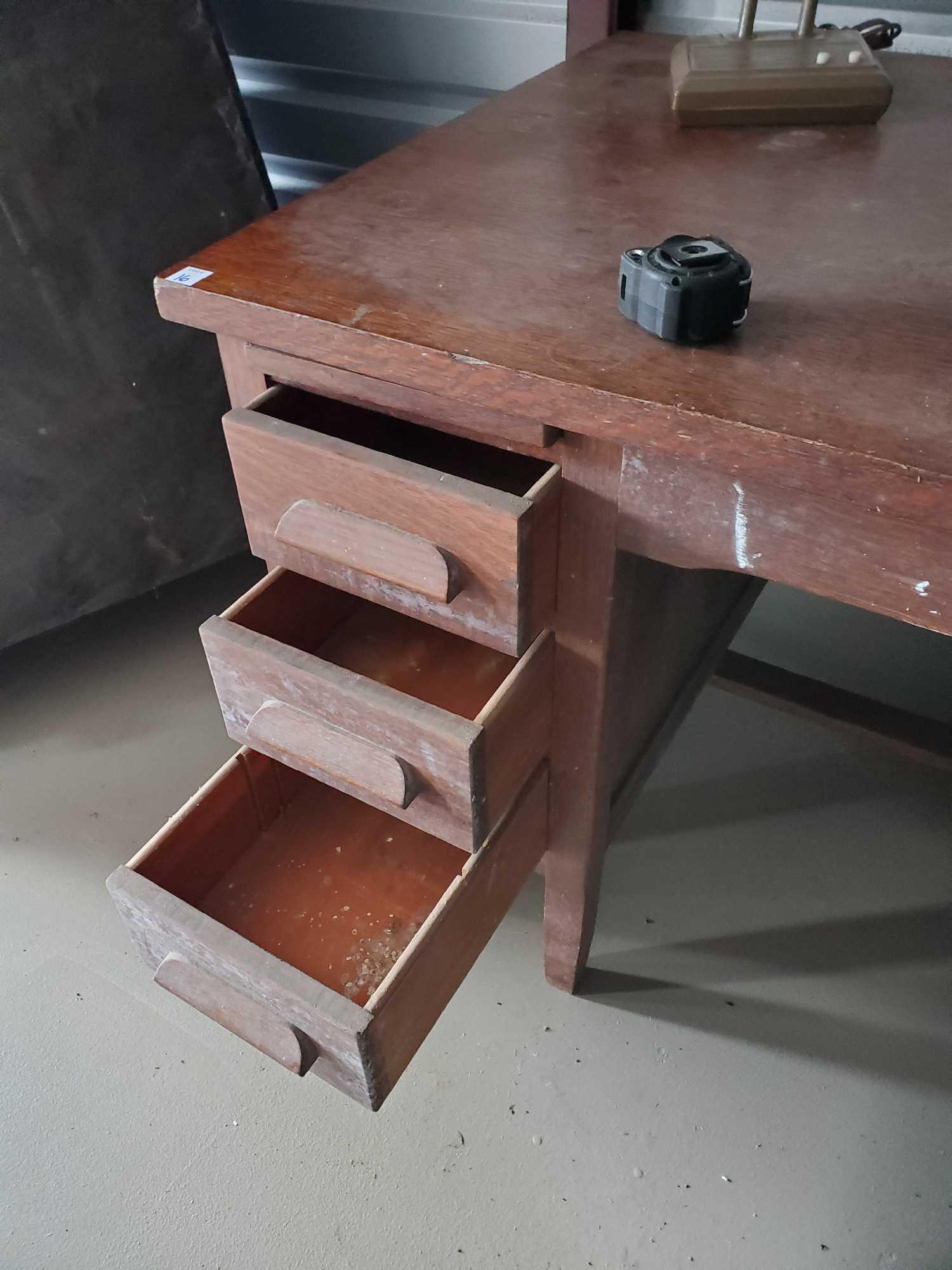 VINTAGE 7 DRAWER WOODEN DESK