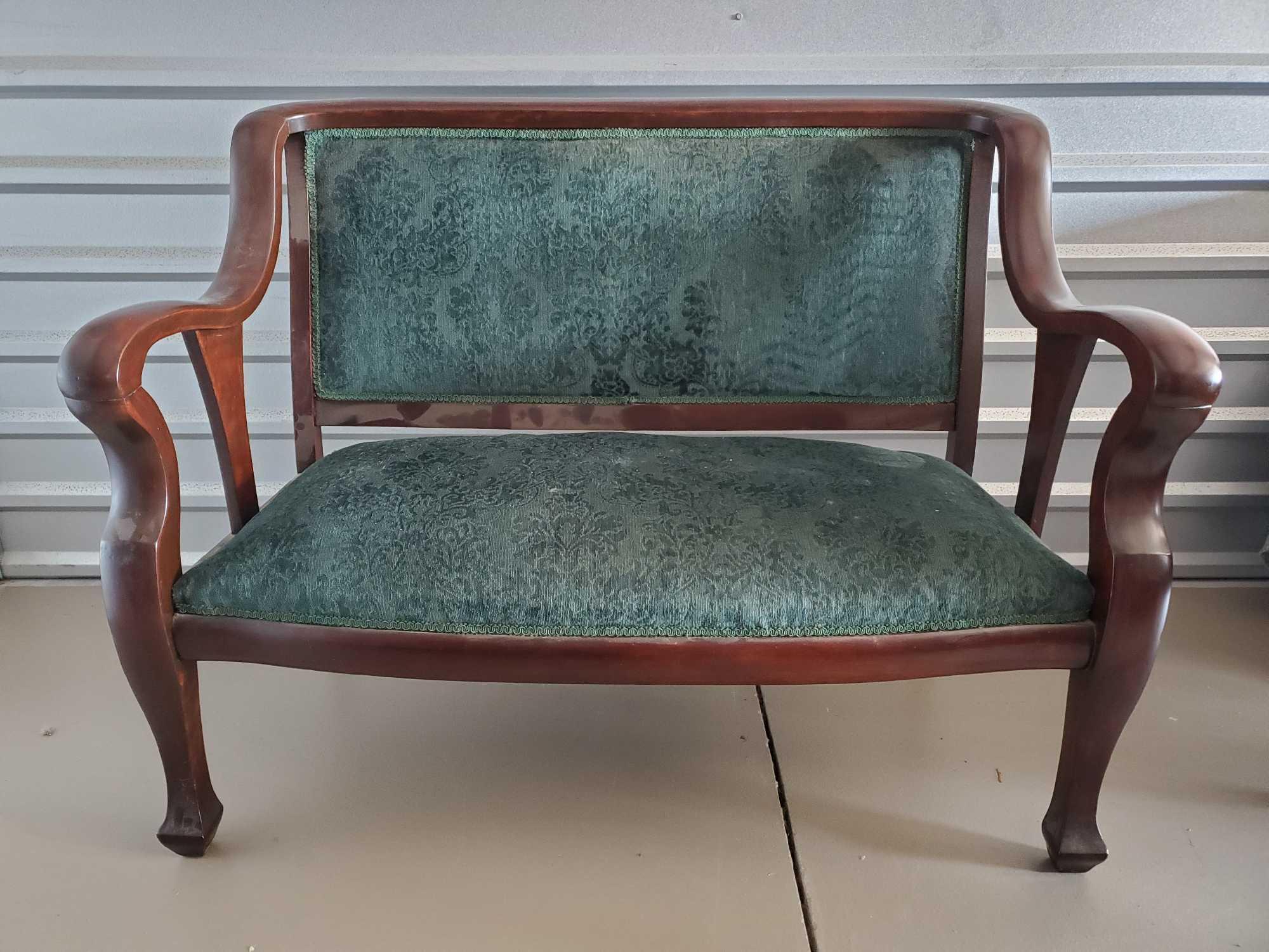 1 of a Parlor trio - Antique Setee, Green Velvet