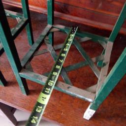 PAIR OF GREEN METAL WITH TILE TOP DOUBLE LEVEL PLANT STANDS