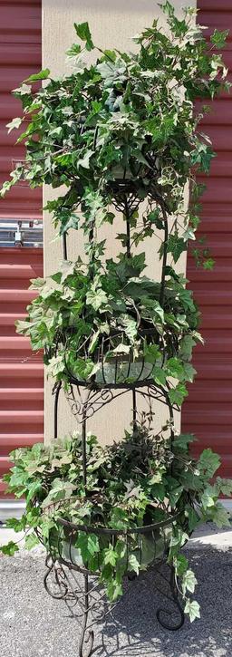 3 tier metal planter with greenery