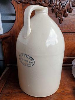 15" tall CROCK POTTERY JUG,ANTIQUE, HAYNER, DAYTON, OHIO