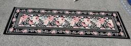 Kismet Spanish Needlepoint Runner rug, Sears, black Victorian rose