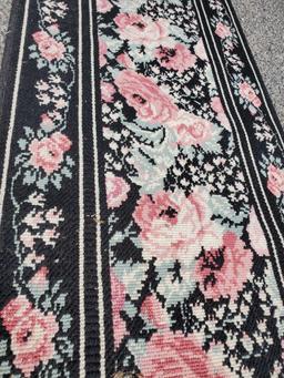 Kismet Spanish Needlepoint Runner rug, Sears, black Victorian rose