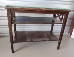 Antique glass top, 2 shelf, petite coffee table 26"W x 14" D x 23" H