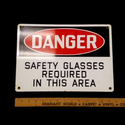 VINTAGE METAL DANGER SAFETY GLASSES REQUIRED IN THIS AREA SIGN