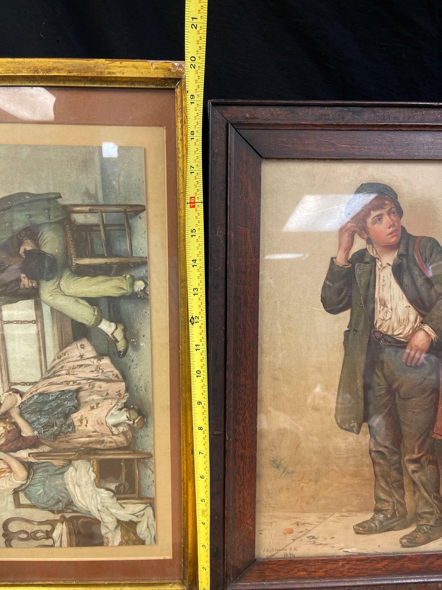FOUR FRAMED AND ARTISTIC VICTORIAN AGE ART / PICTURES