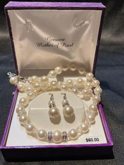 Genuine Mother of Pearl, matching necklace and earrings
