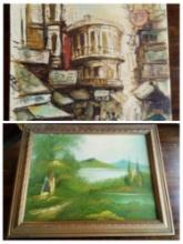 PAIR OF ORIGINAL ARTS INCLUDING EAST ASIAN CITYSCAPE AND SIGNED LANDSCAPE EAST ASIAN STYLE