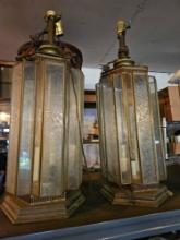 Pair of Vintage Glass Pane Table Lamps