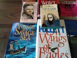GROUP OF BOOKS INCLUDING FICTION CLASSICS LIKE VOLTAIRE AND DANTE WITH REFERENCE BOOKS LIKE SPANISH