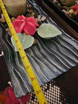 Thick glass decor tray with contents