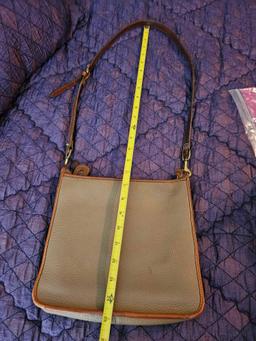 Vintage Dooney & Bourke All Weather Leather Taupe Soft Pebbled Leather Slim Zip Shoulder Bag