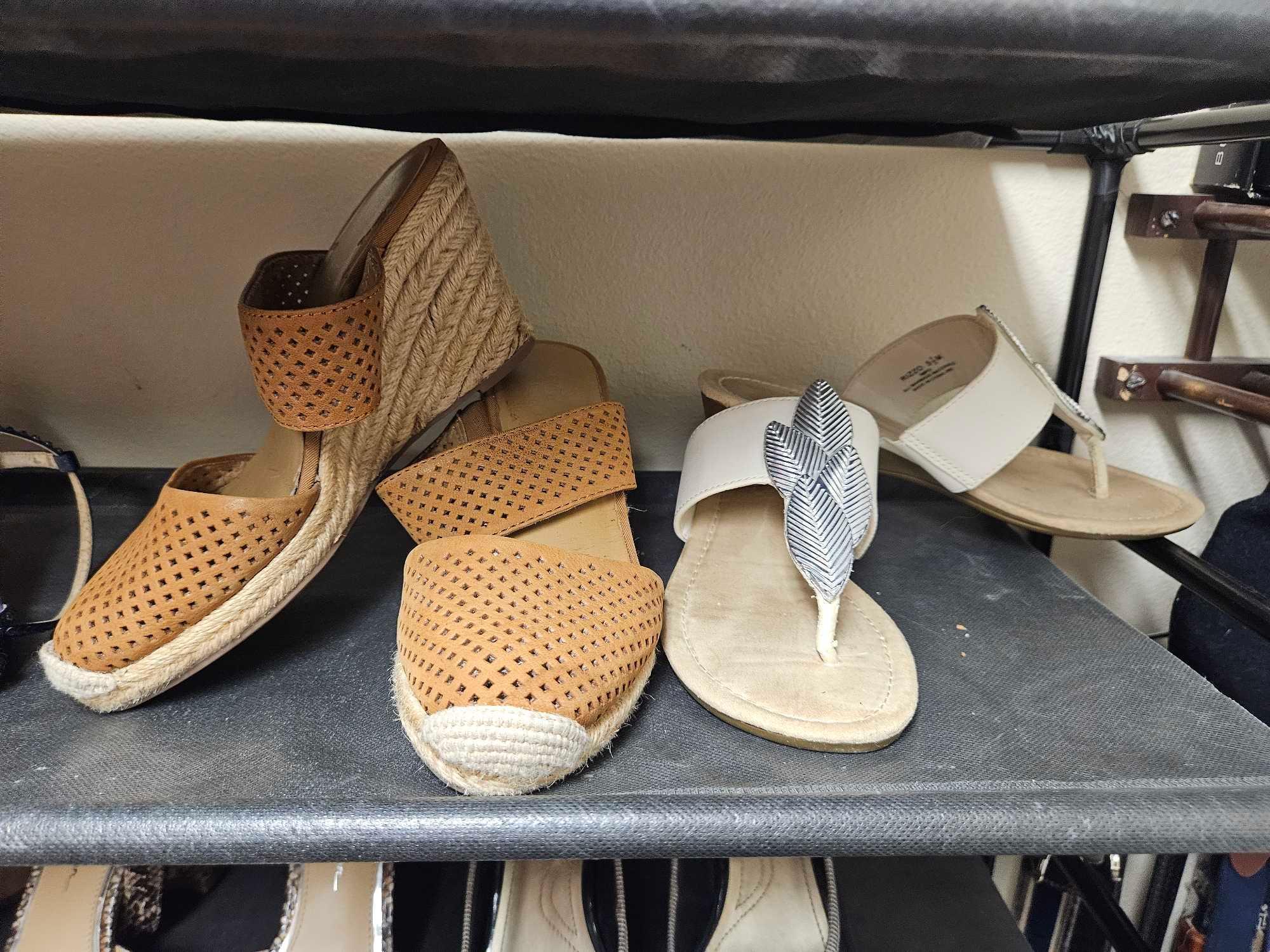 (3) shelves of Ladies Shoes heels, Jessica Simpson, Life stride, Tahari, Impo