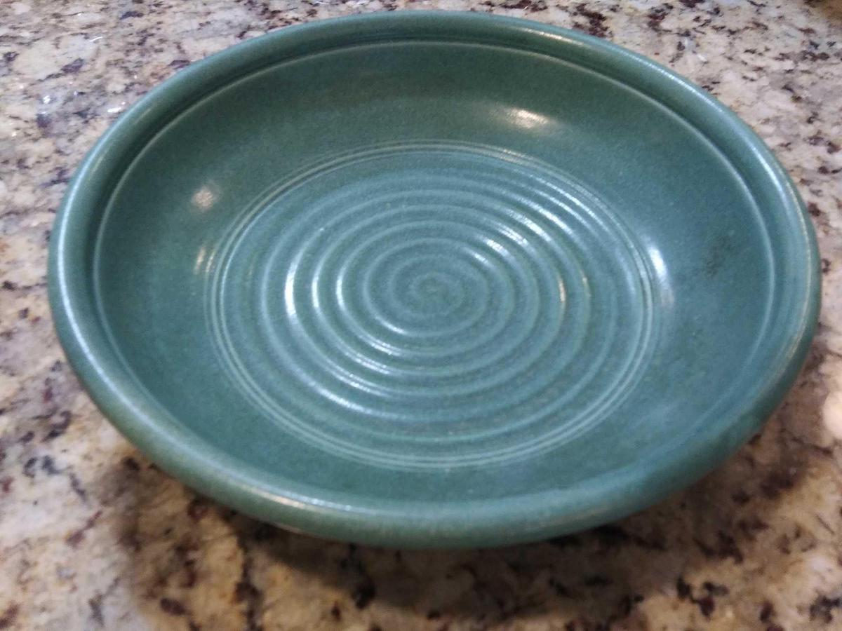 10.5" Turquoise Pottery Serving Bowl, Signed