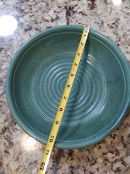 10.5" Turquoise Pottery Serving Bowl, Signed