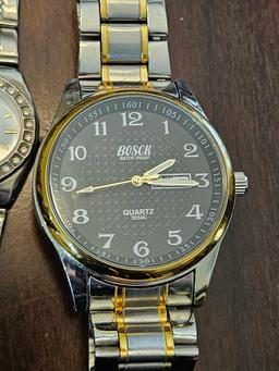 Men's and ladies watch grouping, including Anne Klein and Bosch waterproof