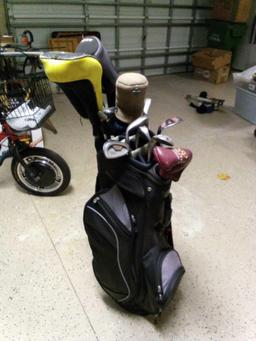 VERY NICE MG GOLF BAG WITH CLUBS INCLUDING MG GOLF, SLDR, TAYLOR MADE, C3I