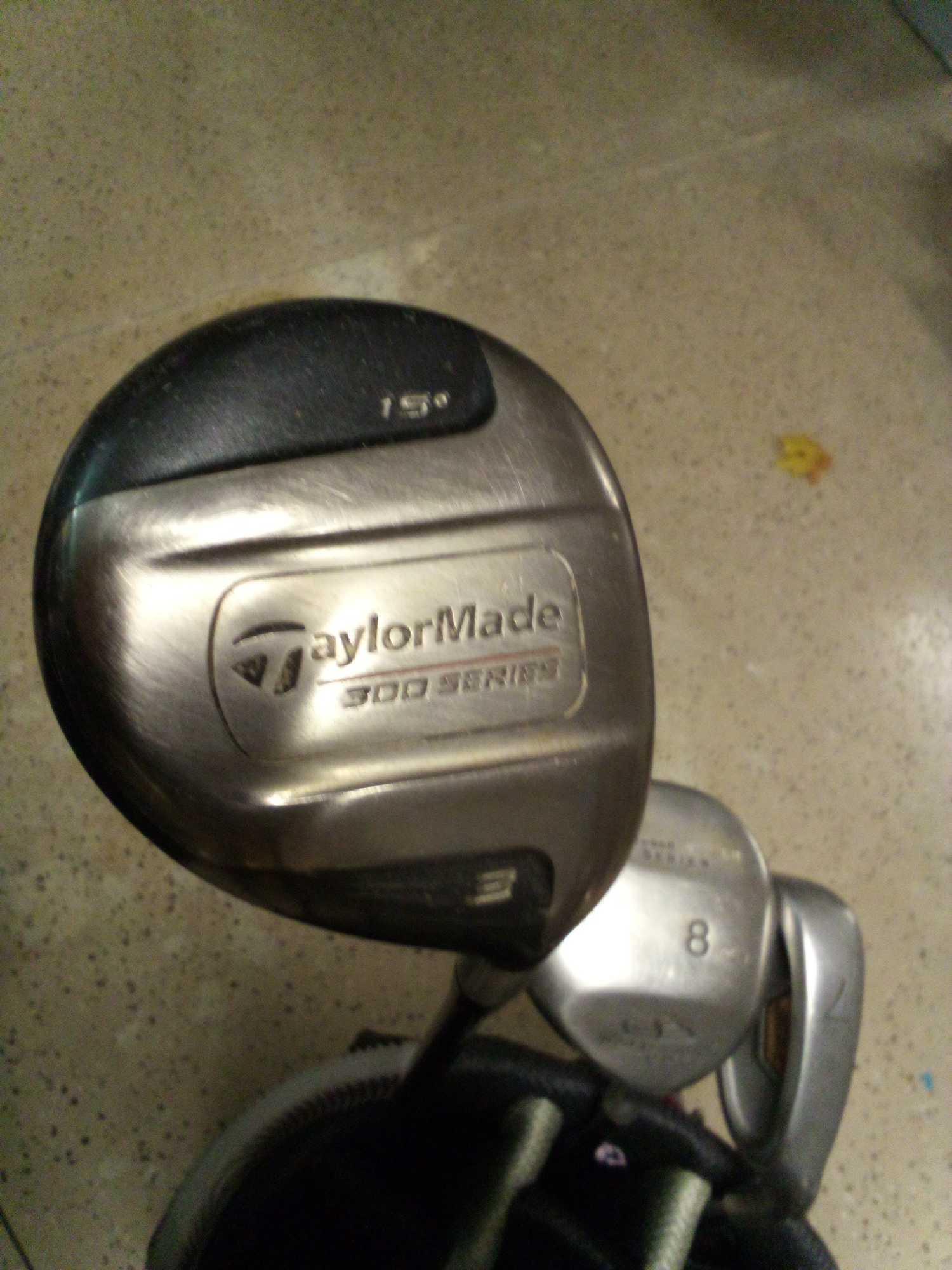 VERY NICE MG GOLF BAG WITH CLUBS INCLUDING MG GOLF, SLDR, TAYLOR MADE, C3I