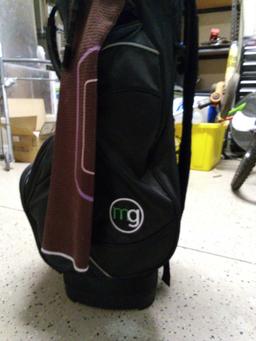 VERY NICE MG GOLF BAG WITH CLUBS INCLUDING MG GOLF, SLDR, TAYLOR MADE, C3I